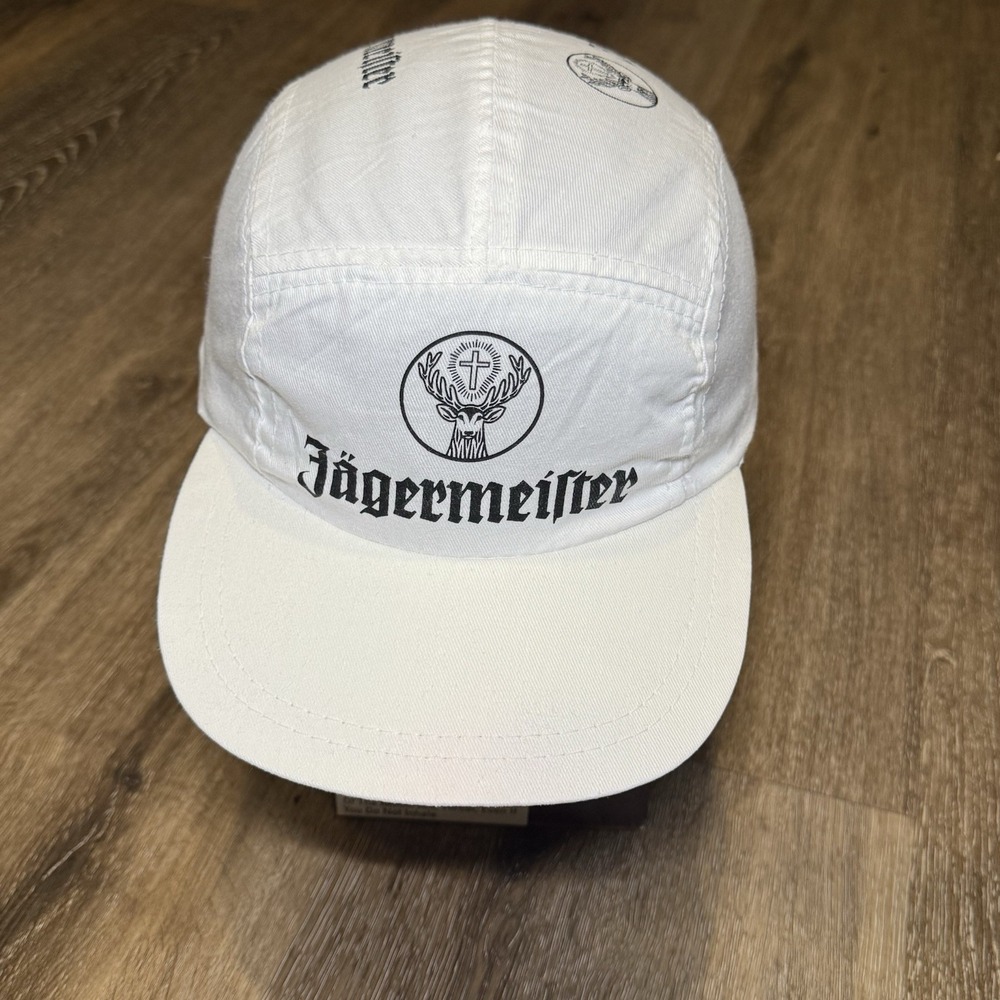 Jagermeister Hat White Black 5 Panel Skate Grunge Liquor Alcohol Trucker Cap